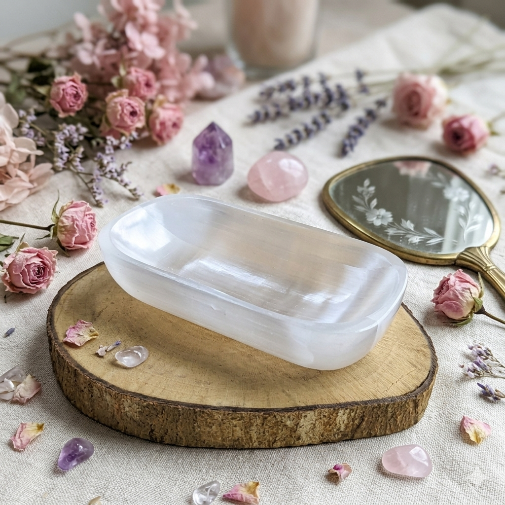 Selenite Bowl Rectangle Big Size for Cleansing & Recharge Crystal
