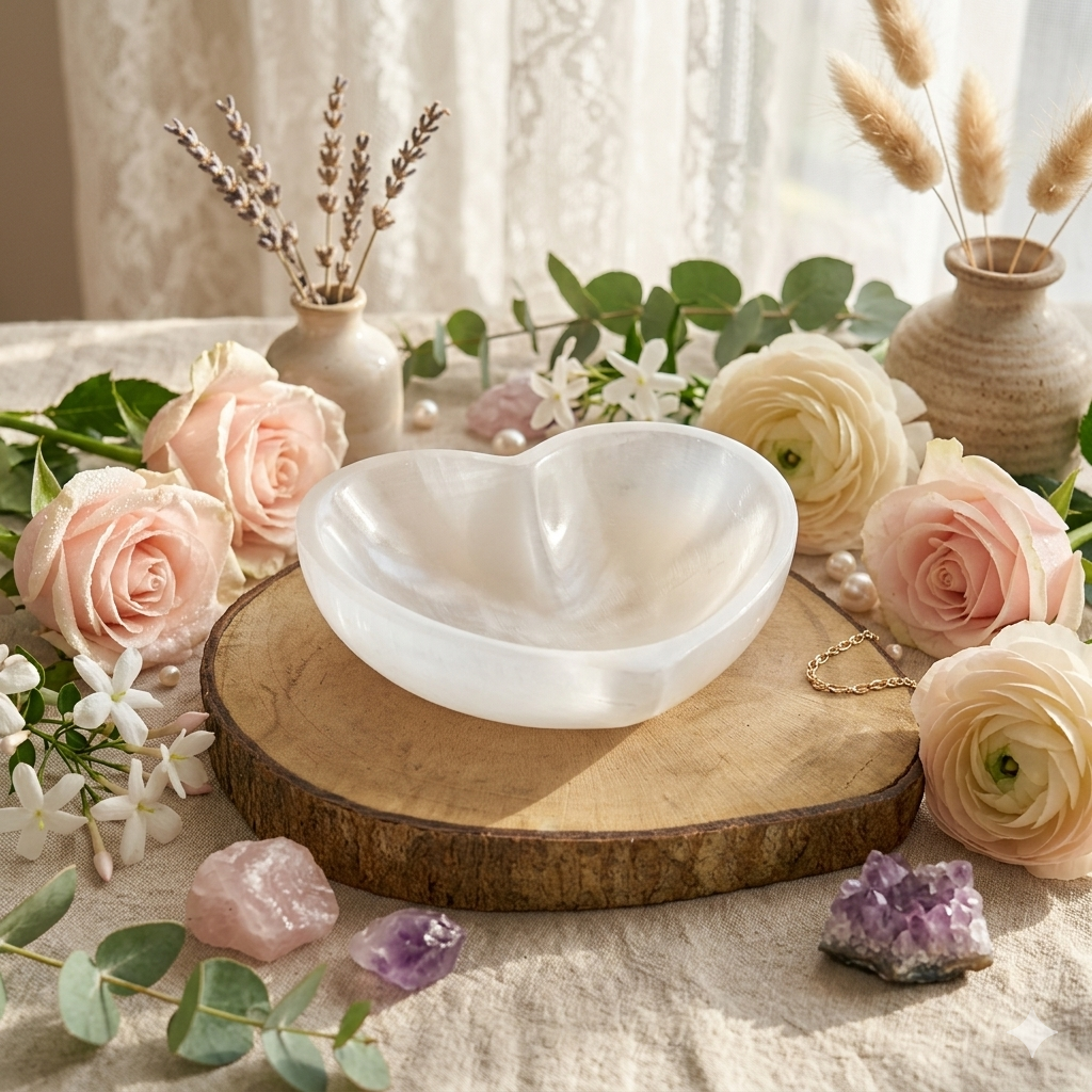 Selenite Bowl Heart Shape Big Size for Cleansing & Recharge Crystal