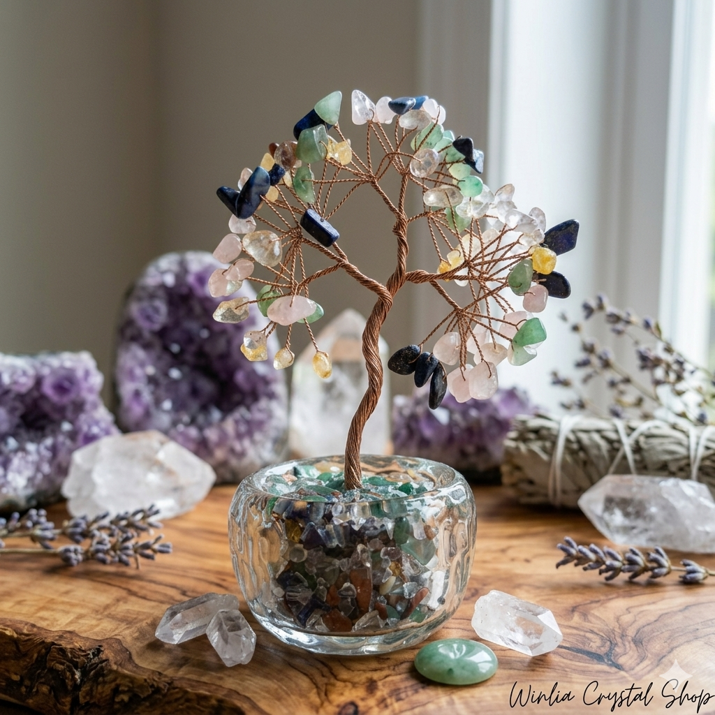 Mix Gemstone Crystal Tree Pot Gelas Kaca