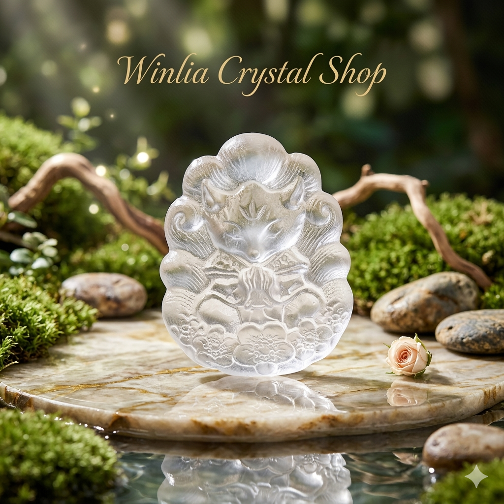 Selenite Fox Carving Pajangan