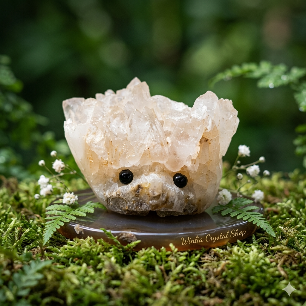 Clear Quartz Hematoid Hedgie Crystal Pet Rock C0112