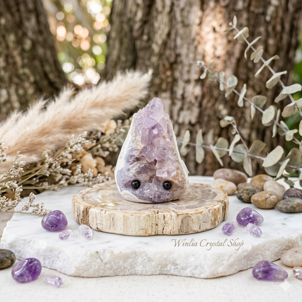 Amethyst with Agate & Citrine Hedgie Pet Rock A0103