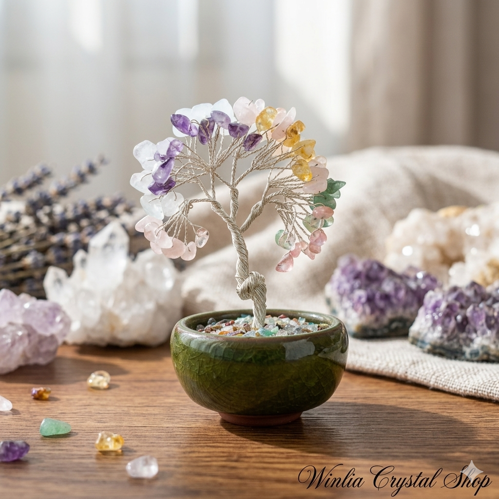 Mix Gemstone Crystal Tree Pot Keramik