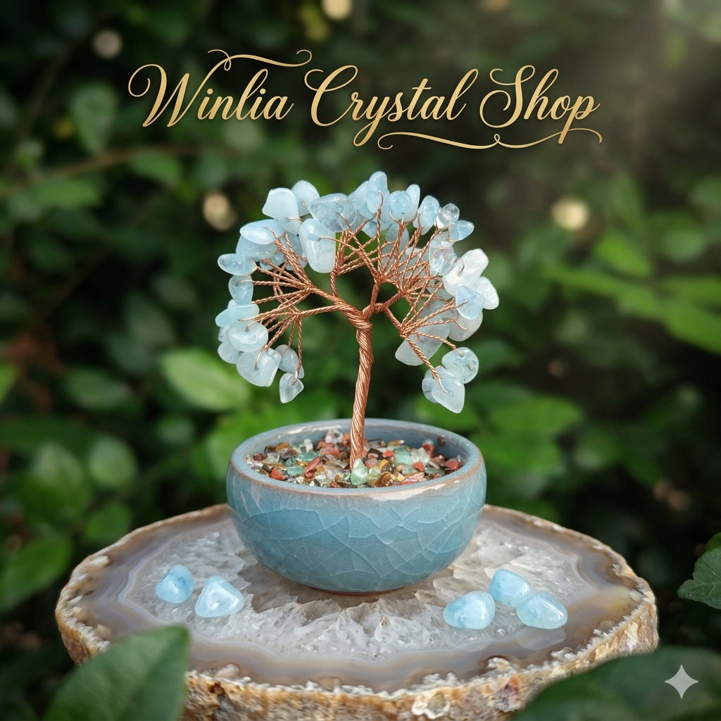 Aquamarine with 7 Chakra Base Pot Keramik